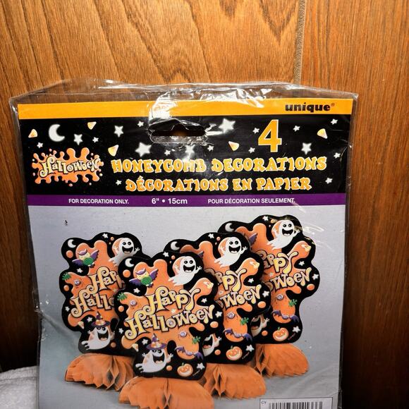 Vintage Halloween Honeycomb Decorations 4 Pack 4 Ghost Pumpkin Party Decor New - Picture 3 of 4